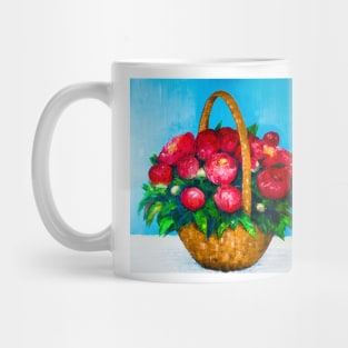 Bouquet of red peonies on a background of blue sky Mug